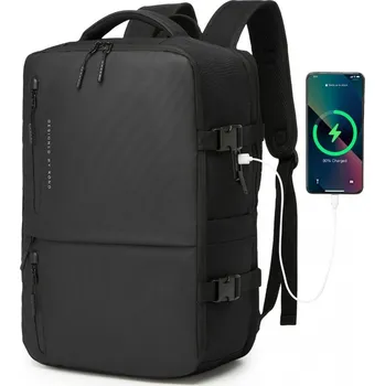 turistický batoh Kabinový batoh s USB a Type-C portem 25 L - KONO - černý