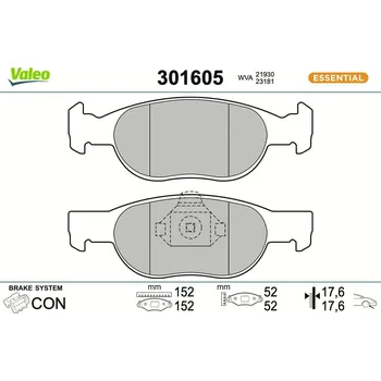 Brzdová destička Sada brzdových destiček, kotoučová brzda VALEO 301605