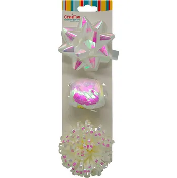 Stuha Dárková sada bílá duhově lesklá, 3 ks (stuha 10 m + 2 mašle)