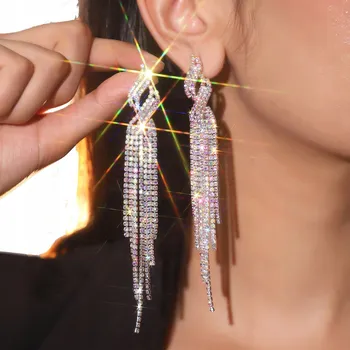 Náušnice Barevné Náušnice Dlouhé Vlákna Křišťál Visací