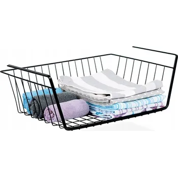 Úložný box Závěsný košík pod poličku, kovový, černý - organizér do skříňky