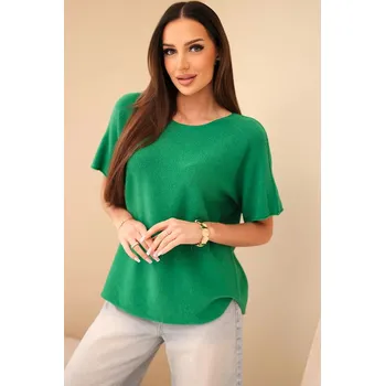 Dámský svetr Dámský svetr s krátkým rukávem volného střihu zelený UNI
