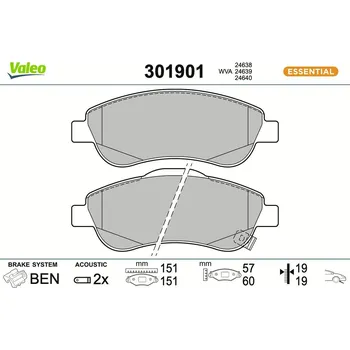 Brzdová destička Sada brzdových destiček, kotoučová brzda VALEO 301901