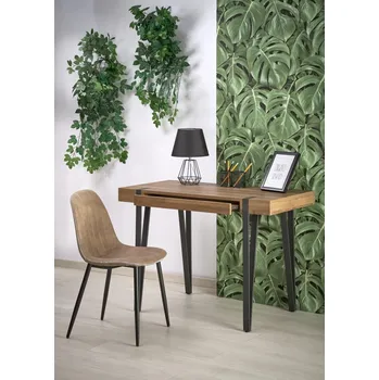 Psací stůl LAMBE — kov, MDF, černá / ořech