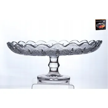 Podnos Křišťálová Bohemia na noze 25 cm pro servírování dortového dortu s ovocem