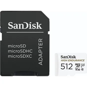 Počítač SanDisk MicroSDXC karta 512GB High Endurance (R:100/W:40 MB/s, C10, U3, V30) + adaptér