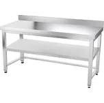 DASgastro Nerezový pracovní stůl PREMIUM se spodní policí, zadním lemem a trnoží 1,4 m
