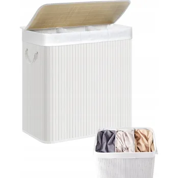 Koš na prádlo Stylový koš na prádlo, 150 l, 3komorový pro třídění, bílý uzavíratelný