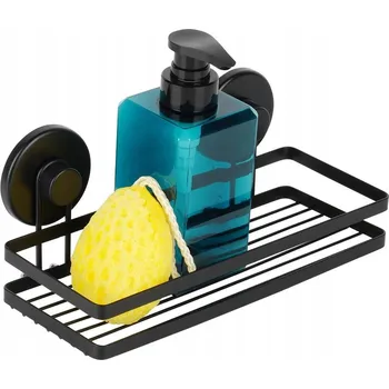 POLIČKA DO SPRCHY KOVOVÁ ČERNÁ NA PŘÍSAVKY KOŠÍK DO KOUPELNY