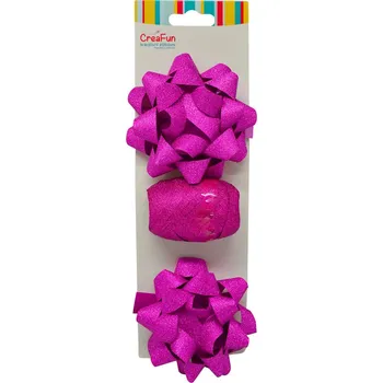 Stuha Třpytivá dárková balicí sada, světle růžová (stuha 10 m + 2x mašle hvězda 9 cm)