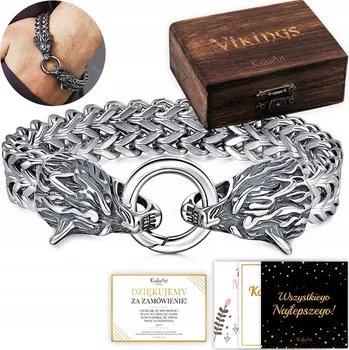 Náramek PÁNSKÝ NÁRAMEK ZAKLÍNAČ VLK THOR NORDICKÝ VLK MEDAILON SILNÝ KailaArt