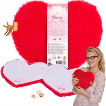 Zápisník Plyšový zápisník Notes Červené srdce Deník uzamykatelný visacím zámkem 80 trestů.