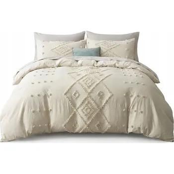 Povlečení SADA POVLEČENÍ ECRU KVĚTINOVÝ VZOR POVLEČENÍ VOLÁNEK SHEIN 229*229