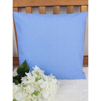 Povlak na polštářek Povlak na polštář 40 x 40 cm – Bílý puntík na pomněnkově modré | Ruční výroba z bavlny