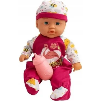 Panenka PANENKA MIMINKO 30 CM V PYŽAMU S PLAMEŇÁKEM A LAHVIČKOU, MLUVÍ, ŽVATLÁ, SMĚJE SE