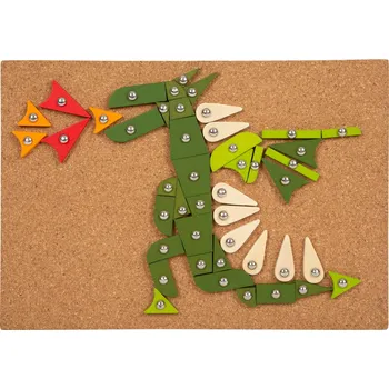 Dřevěná hračka DŘEVĚNÁ VKLÁDAČKA DRAČI PUZZLE KORKOVÁ TABULE