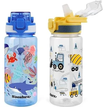 Zrcadlo Dětská láhev na vodu s brčkem 600ml, 2 ks, nepropustné sportovní lahve na vodu, školní láhev na