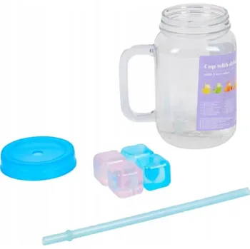Hrnek na pití s brčkem a kostkami ledu Plastový sklenice s brčkem