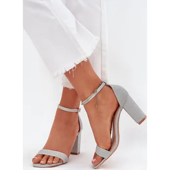 Dámské sandále Lesklé Dámské Sandály Na Podpatku Kavina Barva: Stříbrná, Velikost: 37