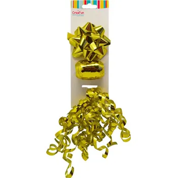 Stuha Dárková sada metalická zlatá, 3 ks (mašle 9 cm, stuha 10 m, mašlička 6 mm)