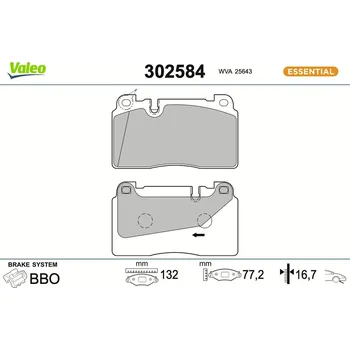 Brzdová destička Sada brzdových destiček, kotoučová brzda VALEO 302584