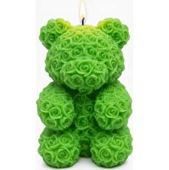 Svíčka Vonná svíčka Medvídek z růží | 105 g | Svíčkománie3D | Barva: Zelená