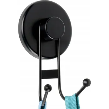 Věšák HÁČEK VĚŠÁK KOVOVÝ ČERNÝ DVOJITÝ NA PŘÍSAVKU KOUPELNA KUCHYŇ