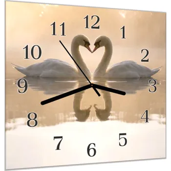 Hodiny Glasdekor Nástěnné hodiny 30x30cm labutě tvořící srdce Materiál: plexi