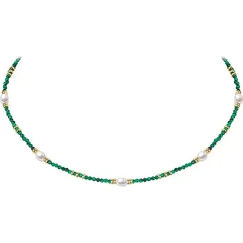Náhrdelník JAY Perlový náhrdelník Nana - malachit, sladkovodní perla JAY-9006-ZS56209 Zelená 38 cm + 5 cm (prodloužení)