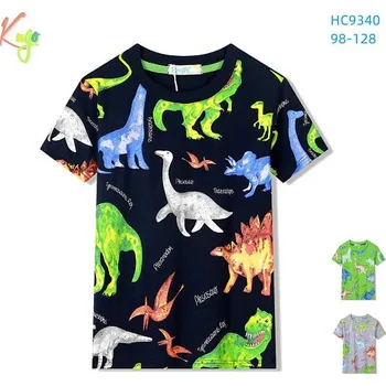 Chlapecké tričko Kugo Dětské tričko s dinosaurem - šedá/tm. modrá/zelená Barva: šedá, Velikost: 104