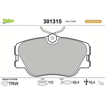Brzdová destička Sada brzdových destiček, kotoučová brzda VALEO 301315