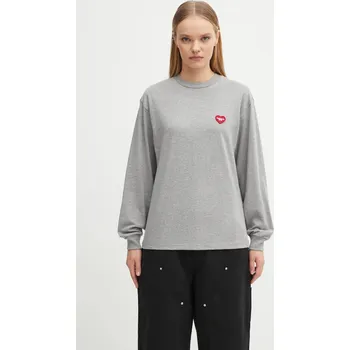 Dámské tričko Bavlněné tričko s dlouhým rukávem Carhartt WIP W' L/S Heart Patch T-Shirt, L, šedá, 09X