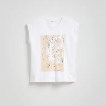 Dámské oblečení Reserved - Bavlněné tričko s potiskem - bílá - ZS473-00X - ZS473-00X-XS