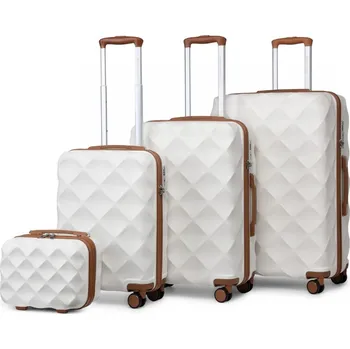 KONO ultralehký skořepinový kufr - ABS/polykarbonát - 4 kusová sada- krémová -10/34/57/91 K2395L-CM-13/20/24/28