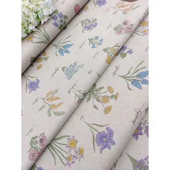 Dekorační látka - jarní kytičky na režné