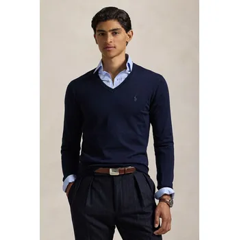 Pánský svetr Vlněný svetr Polo Ralph Lauren RWS-Longsleeve, XXL, námořnická modř, 59X