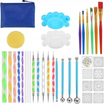 Výtvarná sada SADA NA MALOVÁNÍ MANDAL DIY PRO DŘEVO, PLÁTNO, TEXTIL 35 KS