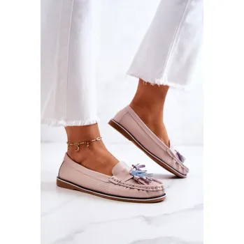 Dámské mokasíny Dámské kožené mokasíny s třásněmi Laressa Barva: Růžová, Velikost: 36