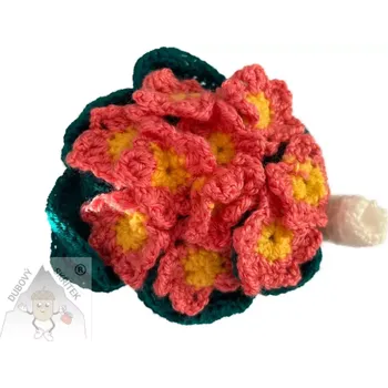 Velikonoční dekorace Dubový skřítek Háčkovaná primulka v konvičce – jarní dekorace