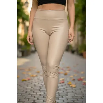 Dámské legíny Dámské koženkové legíny velké velikosti světle béžová