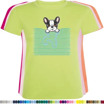 Dámské tričko damske-levne-bavlnene-tricko-digitalni-potisk-pejsek-vlnky-roleta Barva: Apple - jablkově zelené, velikost: L