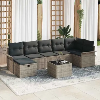 Zahradní sestava vidaXL Sada zahradních pohovek s polštářem 8 pcs Šedá Poly ratan [3360240]