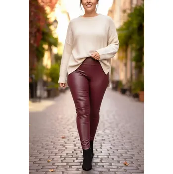 Dámské legíny Dámské koženkové legíny velké velikosti vínová