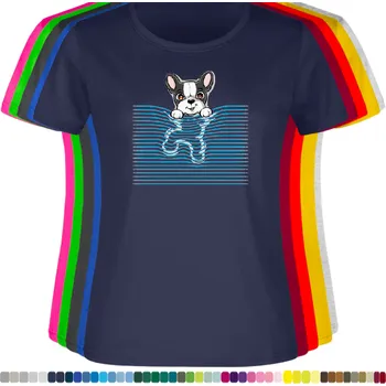 Dámské tričko damske-levne-bavlnene-tricko-digitalni-potisk-pejsek-vlnky-roleta Barva: Navy - tmavě modrá, velikost: XL