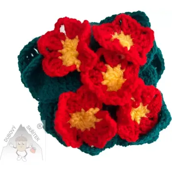 Velikonoční dekorace Dubový skřítek Háčkovaná primulka v hrníčku červená - květina, která nikdy neuvadne