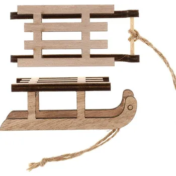 Vánoční dekorace Autronic Sáňky závěsné - dřevo, přírodní, cena za balení (2 ks), sada 12 ks