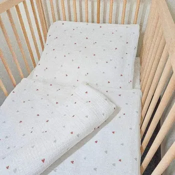 Prostěradlo Mušelínové povlečení do postýlky, karamelová srdíčka, 90x130+45x60 PREM