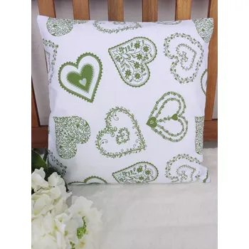 Povlak na polštářek Povlak na polštář 40 x 40 cm – zelená srdce malovaná na bílé