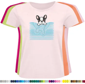 Dámské tričko damske-levne-bavlnene-tricko-digitalni-potisk-pejsek-vlnky-roleta Barva: Pink - růžová, velikost: S