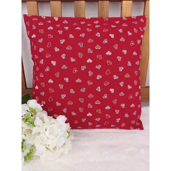 Povlak na polštářek Povlak na polštář 40 x 40 cm – Drobná šedá srdíčka na červené | Ruční výroba z bavlny